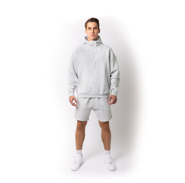 HERO-4220 Unisex Drop Shoulder 1/2 Zip Hoodie - Ash Heather