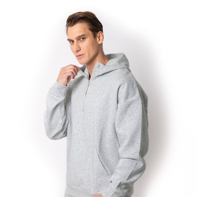 HERO-4220 Unisex Drop Shoulder 1/2 Zip Hoodie - Ash Heather