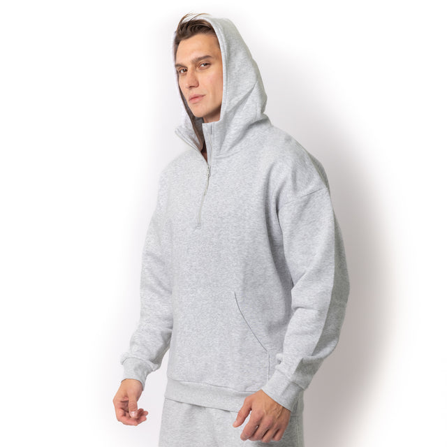 HERO-4220 Unisex Drop Shoulder 1/2 Zip Hoodie - Ash Heather