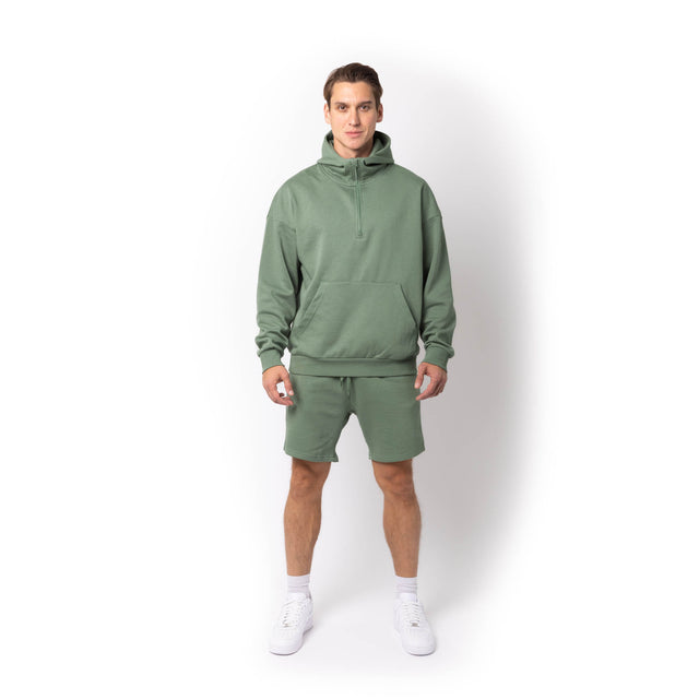 HERO-4220 Unisex Drop Shoulder 1/2 Zip Hoodie - Dusty Green