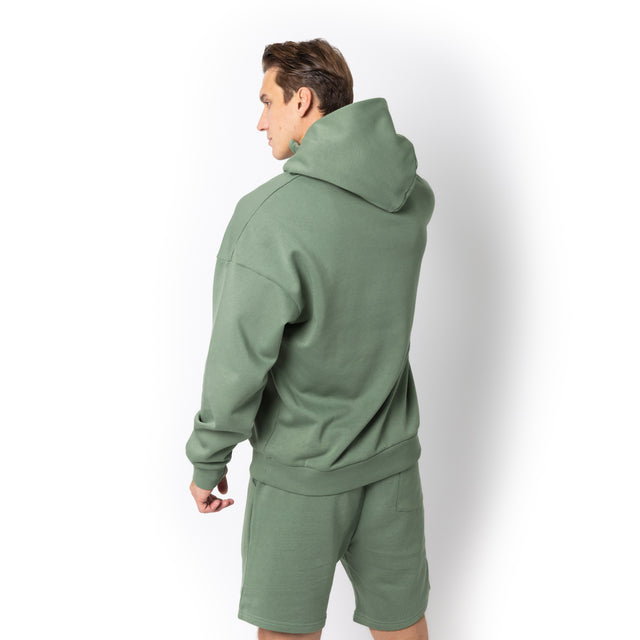 HERO-4220 Unisex Drop Shoulder 1/2 Zip Hoodie - Dusty Green