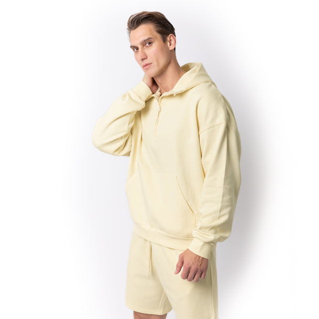 HERO-4220 Unisex Drop Shoulder 1/2 Zip Hoodie - Ivory