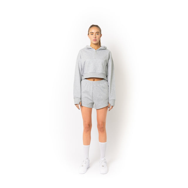 HERO-4220C Cropped Drop Shoulder 1/2 Zip Hoodie - Ash Heather