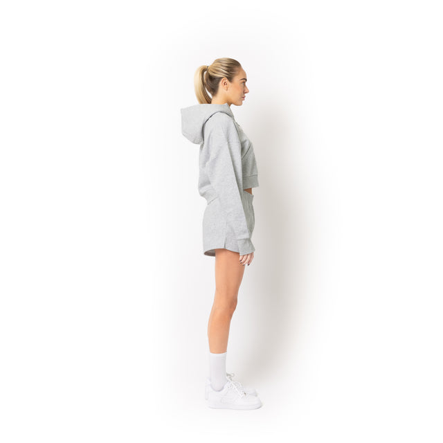 HERO-4220C Cropped Drop Shoulder 1/2 Zip Hoodie - Ash Heather
