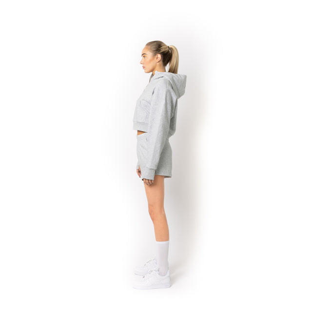 HERO-4220C Cropped Drop Shoulder 1/2 Zip Hoodie - Ash Heather
