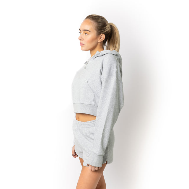 HERO-4220C Cropped Drop Shoulder 1/2 Zip Hoodie - Ash Heather