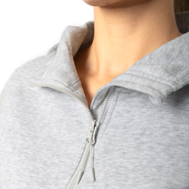HERO-4220C Cropped Drop Shoulder 1/2 Zip Hoodie - Ash Heather