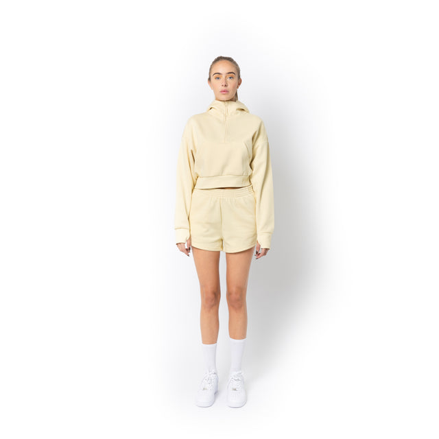 HERO-4220C Cropped Drop Shoulder 1/2 Zip Hoodie - Ivory