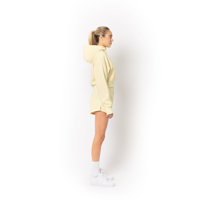 HERO-4220C Cropped Drop Shoulder 1/2 Zip Hoodie - Ivory
