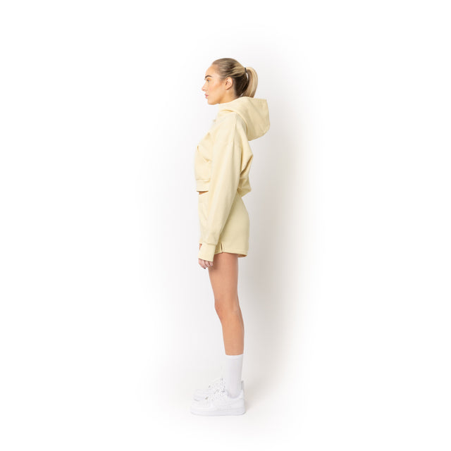 HERO-4220C Cropped Drop Shoulder 1/2 Zip Hoodie - Ivory