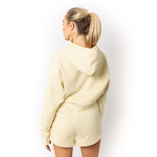 HERO-4220C Cropped Drop Shoulder 1/2 Zip Hoodie - Ivory
