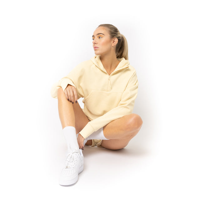 HERO-4220C Cropped Drop Shoulder 1/2 Zip Hoodie - Ivory