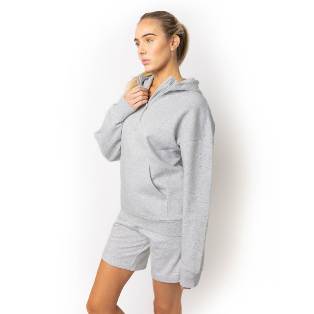 HERO-4220 Unisex Drop Shoulder 1/2 Zip Hoodie - Ash Heather