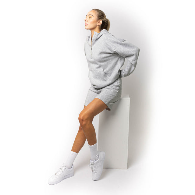 HERO-4220 Unisex Drop Shoulder 1/2 Zip Hoodie - Ash Heather