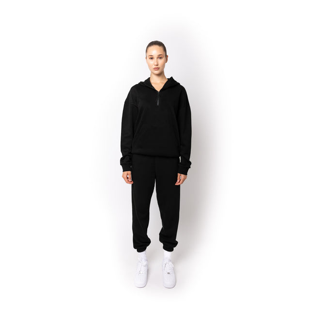 HERO-4220 Unisex Drop Shoulder 1/2 Zip Hoodie - Black