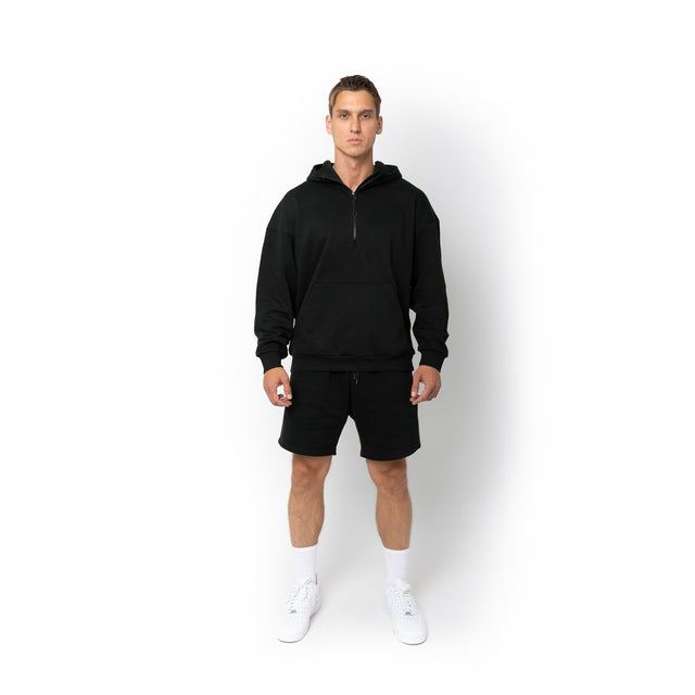 HERO-4220 Unisex Drop Shoulder 1/2 Zip Hoodie - Black