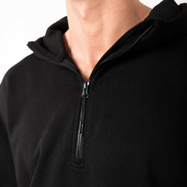 HERO-4220 Unisex Drop Shoulder 1/2 Zip Hoodie - Black