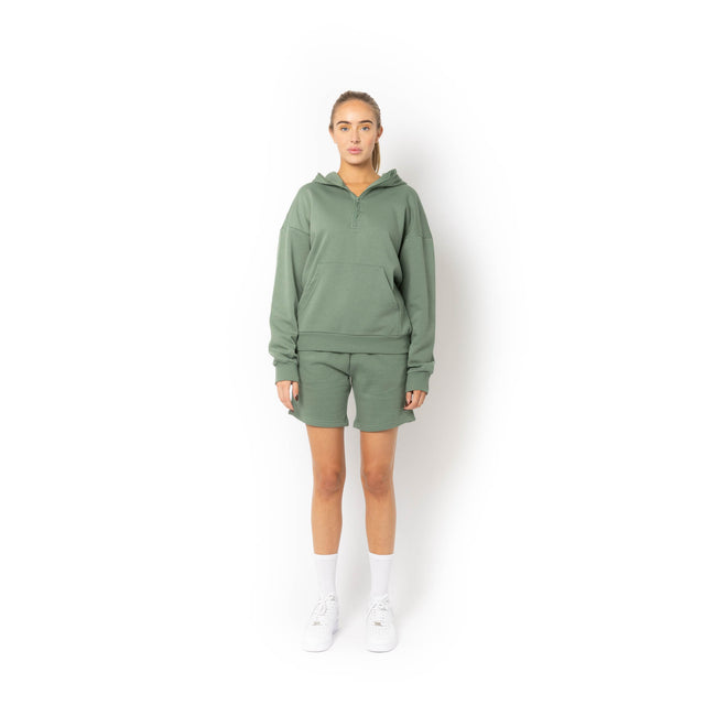 HERO-4220 Unisex Drop Shoulder 1/2 Zip Hoodie - Dusty Green