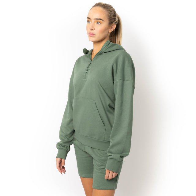 HERO-4220 Unisex Drop Shoulder 1/2 Zip Hoodie - Dusty Green