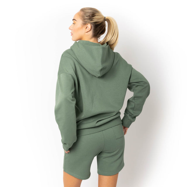 HERO-4220 Unisex Drop Shoulder 1/2 Zip Hoodie - Dusty Green
