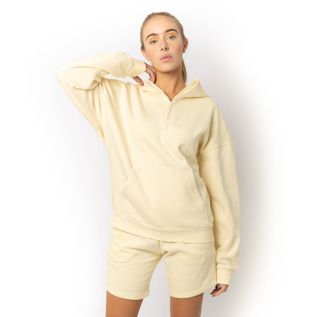 HERO-4220 Unisex Drop Shoulder 1/2 Zip Hoodie - Ivory
