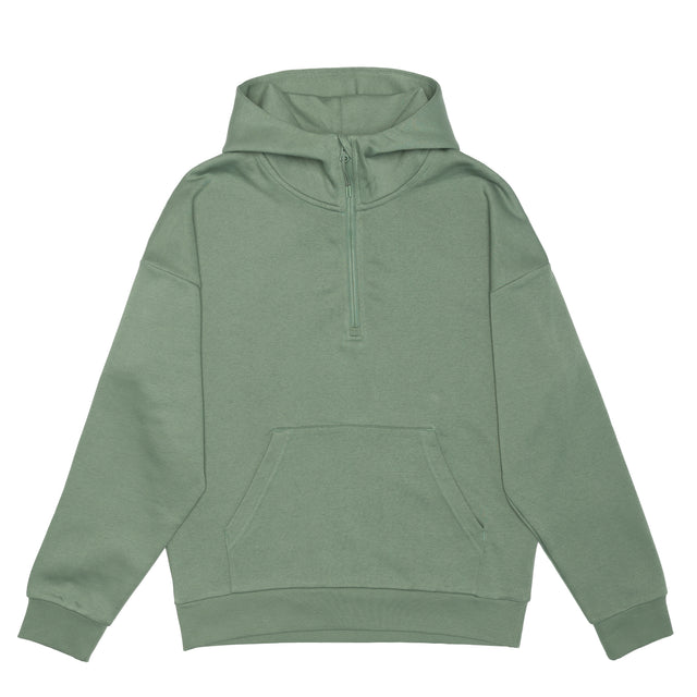 HERO-4220 Unisex Drop Shoulder 1/2 Zip Hoodie - Dusty Green