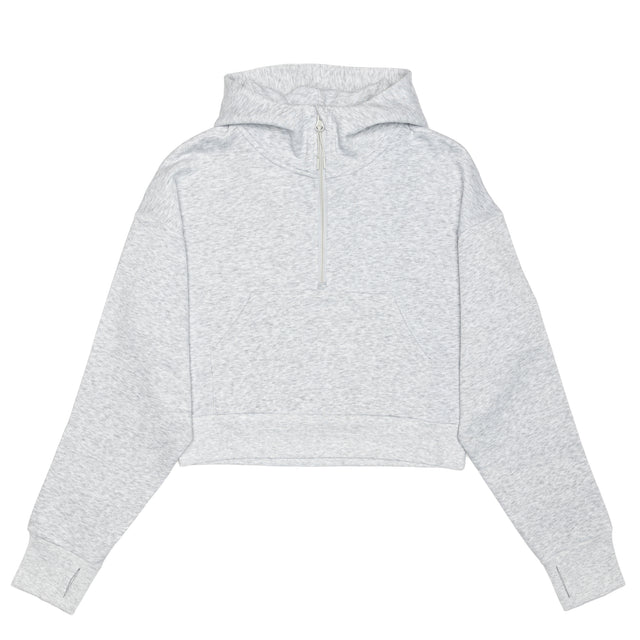 HERO-4220C Cropped Drop Shoulder 1/2 Zip Hoodie - Ash Heather