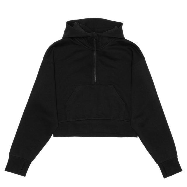 HERO-4220C Cropped Drop Shoulder 1/2 Zip Hoodie - Black