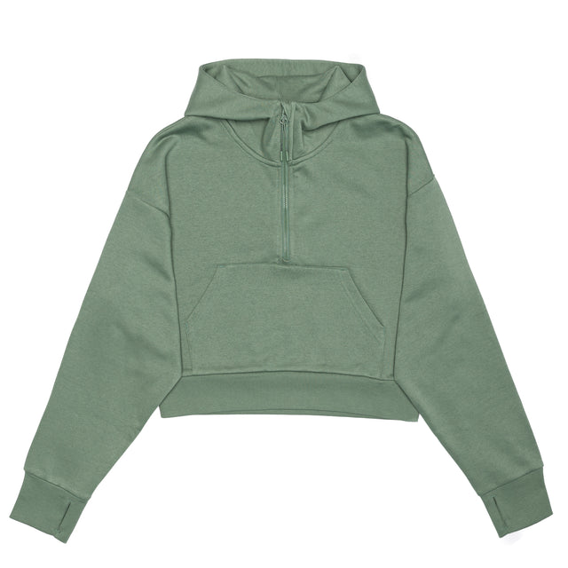 HERO-4220C Cropped Drop Shoulder 1/2 Zip Hoodie - Dusty Green