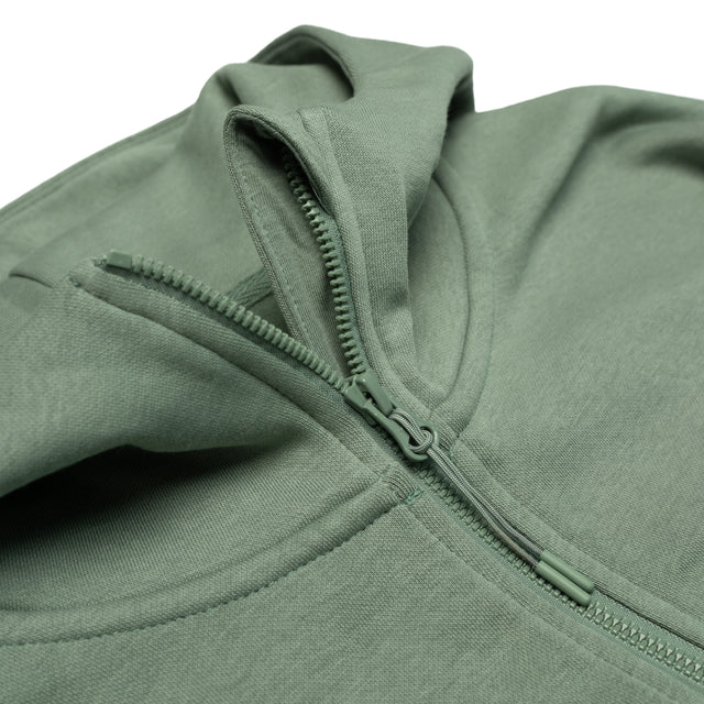 HERO-4220C Cropped Drop Shoulder Scuba 1/2 Zip Hoodie - Dusty Green