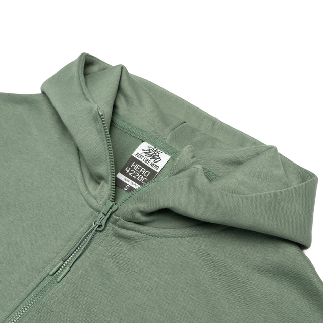 HERO-4220C Cropped Drop Shoulder Scuba 1/2 Zip Hoodie - Dusty Green