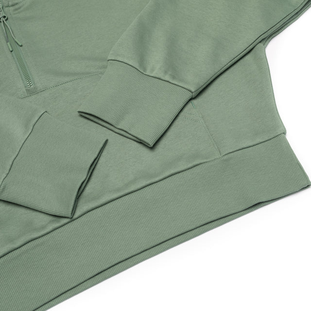 HERO-4220C Cropped Drop Shoulder Scuba 1/2 Zip Hoodie - Dusty Green