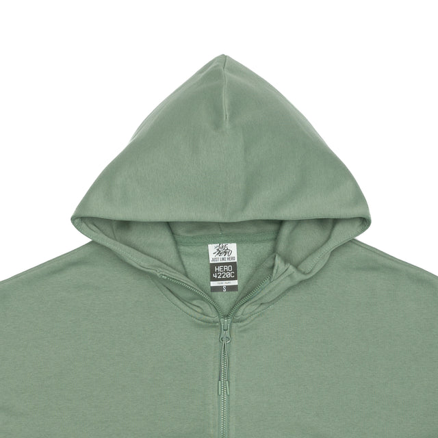 HERO-4220C Cropped Drop Shoulder Scuba 1/2 Zip Hoodie - Dusty Green