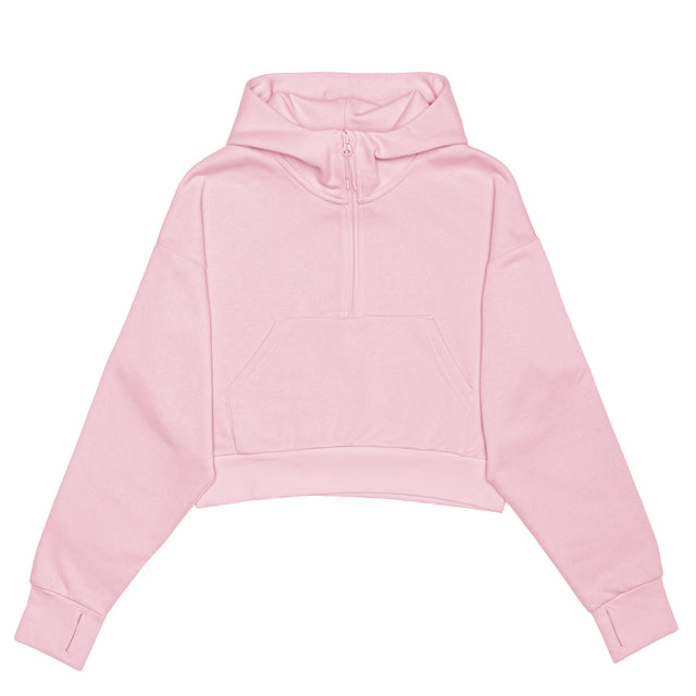 HERO-4220C Cropped Drop Shoulder 1/2 Zip Hoodie - Pink