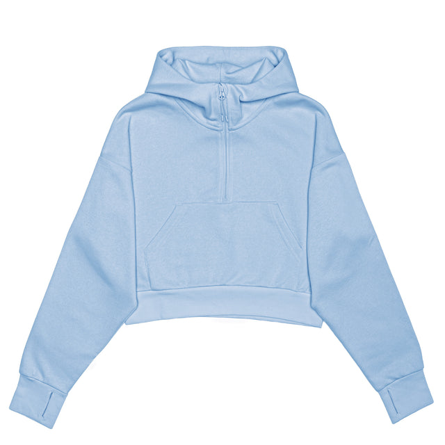 HERO-4220C Cropped Drop Shoulder 1/2 Zip Hoodie - Sky Blue