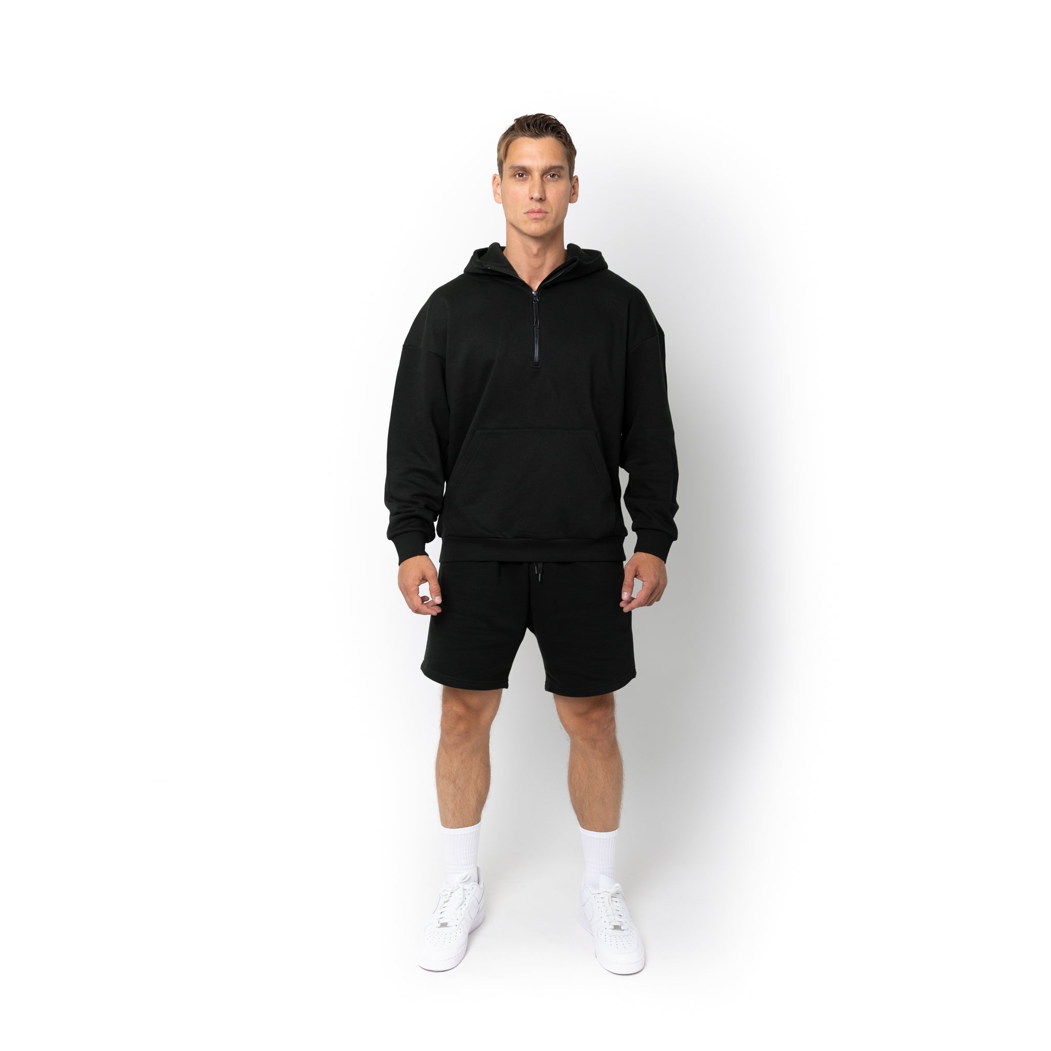 HERO-4220 Unisex Drop Shoulder 1/2 Zip Hoodie - Black – Just Like Hero