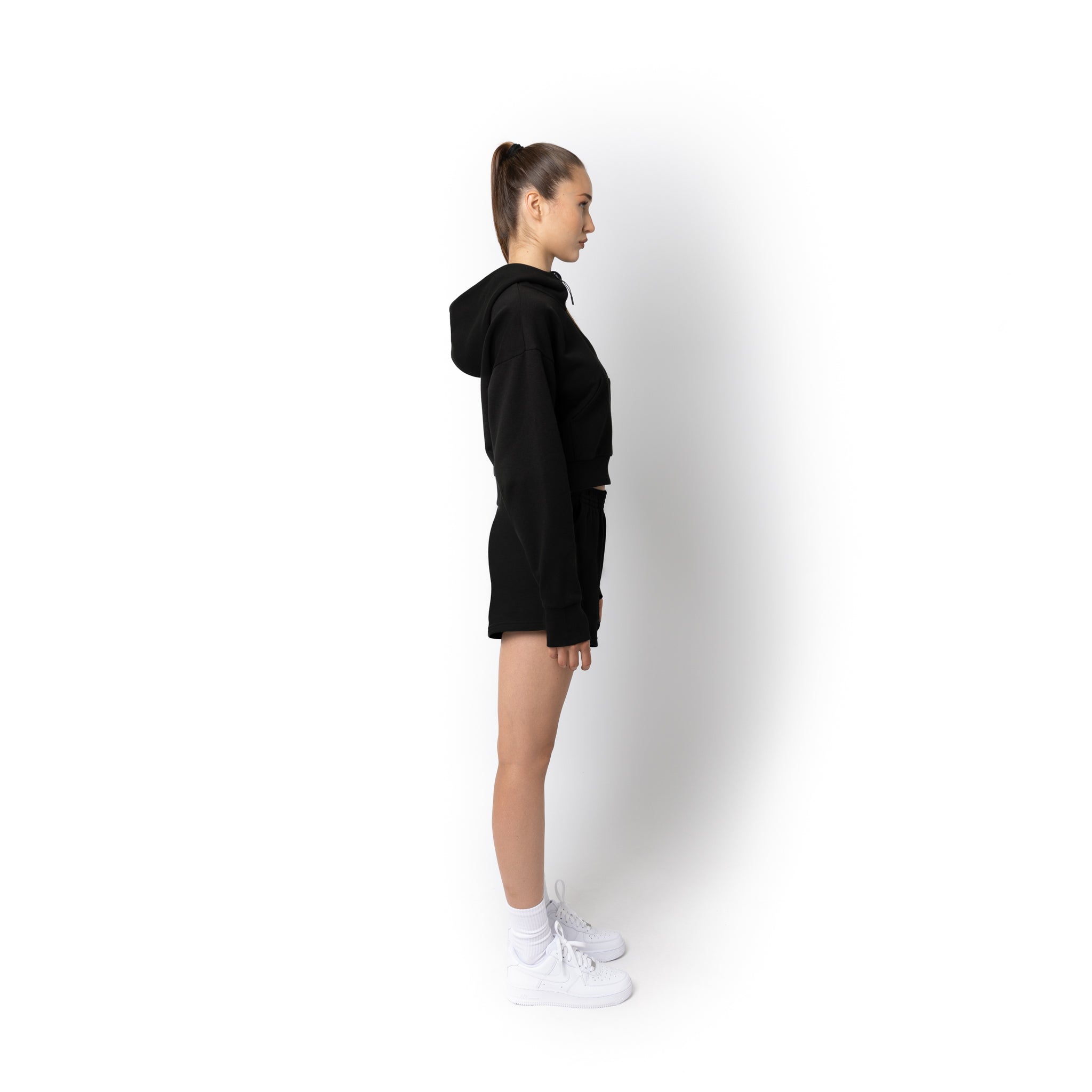 HERO-4220C Cropped Drop Shoulder 1/2 Zip Hoodie - Black – Just