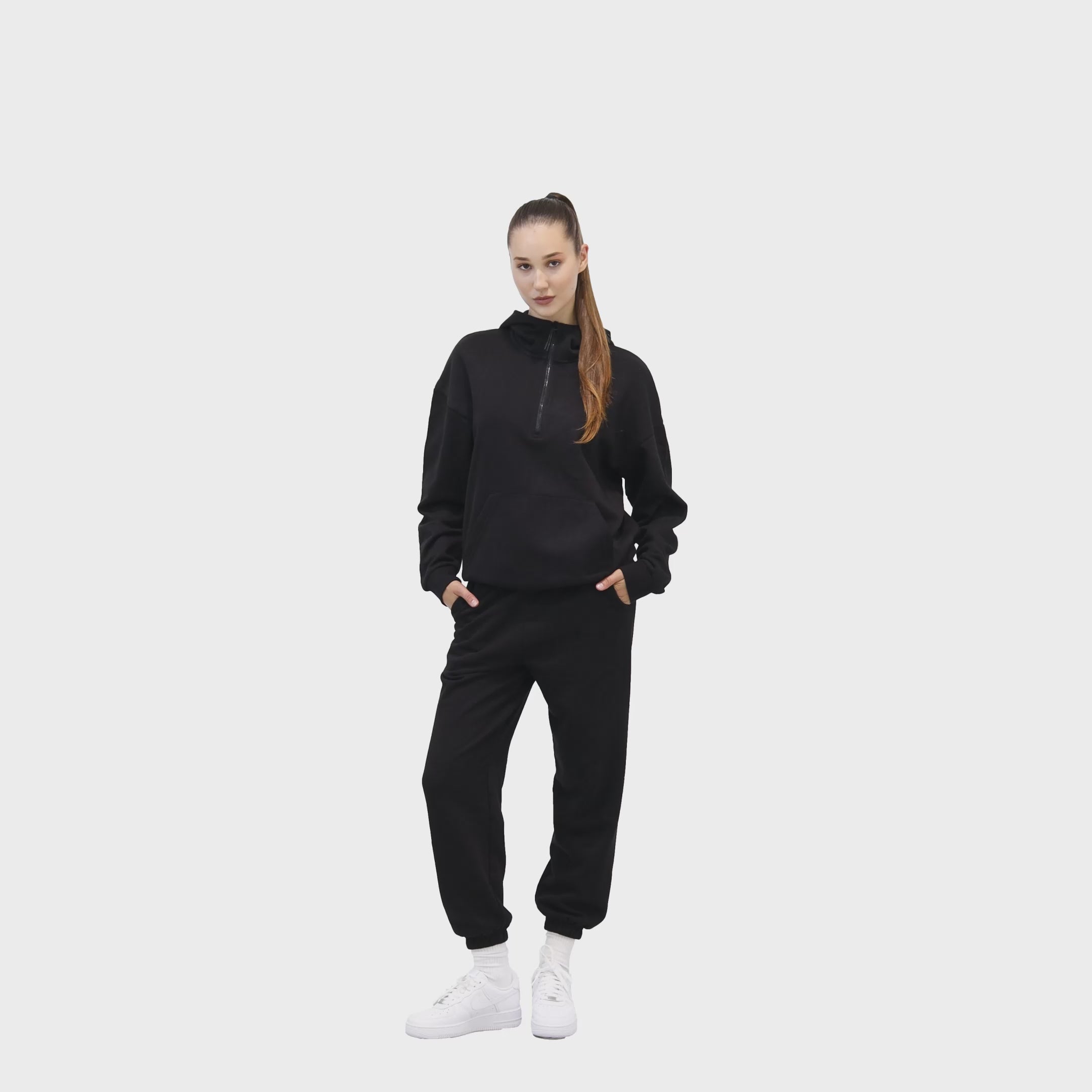 HERO-4220 Unisex Drop Shoulder 1/2 Zip Hoodie - Black – Just Like Hero