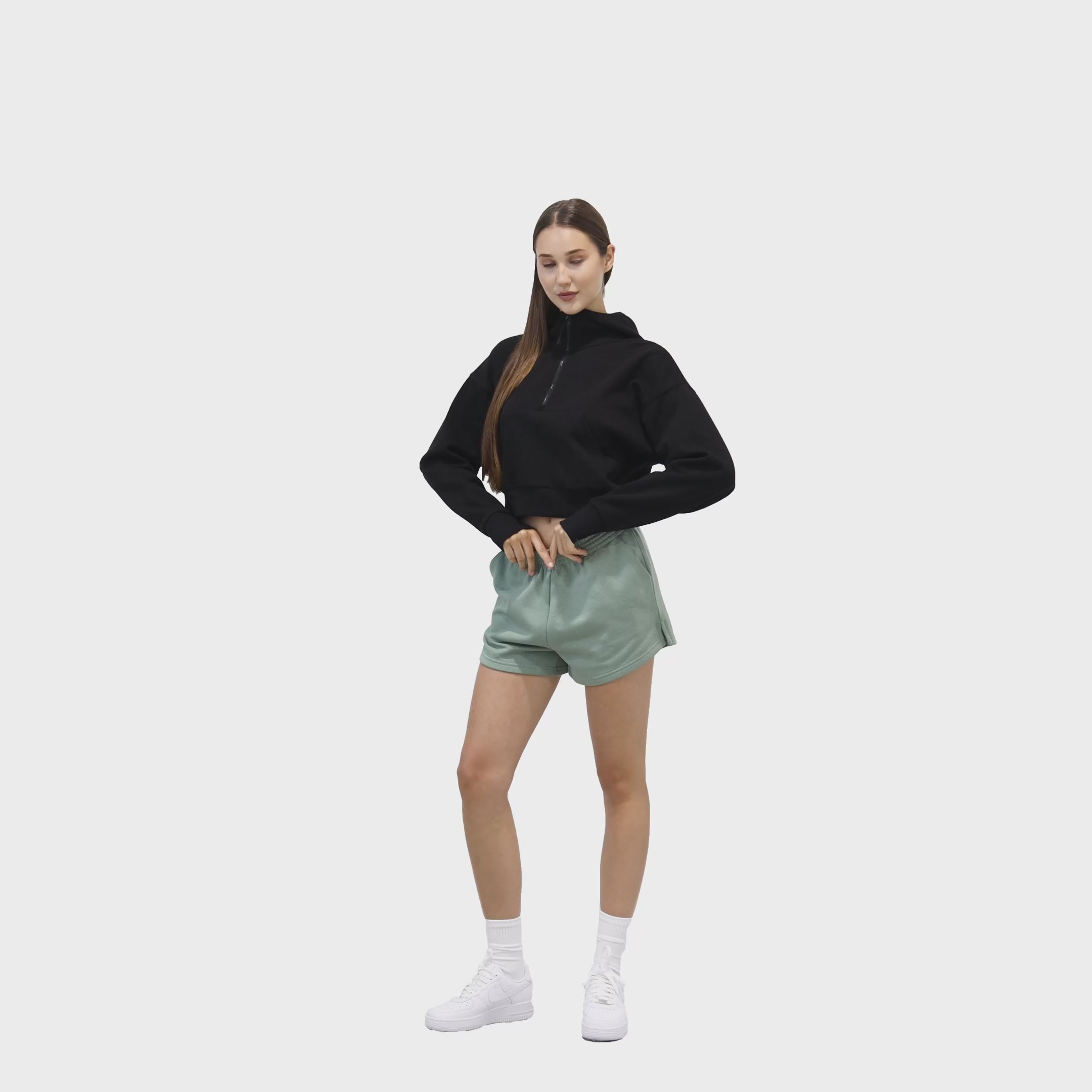 HERO-4220C Cropped Drop Shoulder 1/2 Zip Hoodie - Black – Just